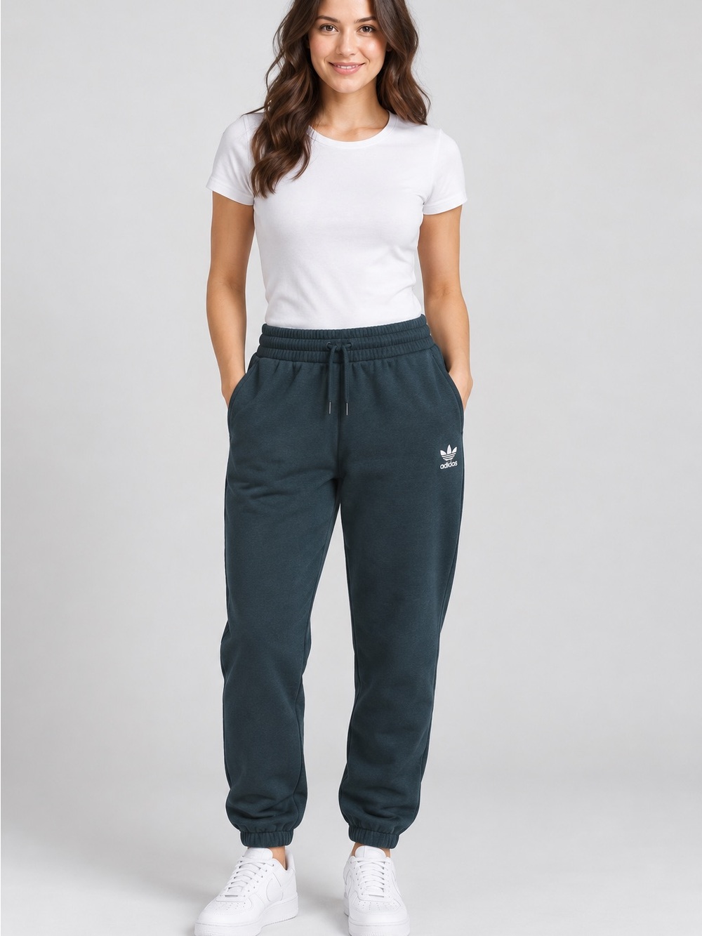 Adidas Originals Women’s Small Fleece Jogger Sweatpants – Dark Teal Trefoil
